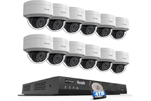 PANOOB 16 Channel Security Camera System, 12x 5MP Wired IK-10 Vandal Dome PoE Camera Outdoor, AI Human Detection, Built-in Mic, Remote Access, 4K 16CH NVR 4TB HDD for 24-7 Recording, PD54A1216-5M2