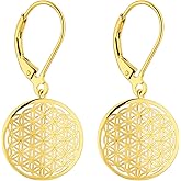 JO WISDOM 925 Sterling Silver Flower of Life Drop&Dangle Leverback Earrings