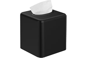 Livelab Tissue Box Cover, Square Metal Tissue Box Holder Modern Decor Facial Napkin Holder Tissue Box Dispenser for Bathroom Vanity Countertop, Living Room, Bedroom, Office - Black
