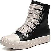 MOFEEDOUKA Womens High Top Sneakers Thick Shoe Laces PU Leather Comfort Platform Walking Shoes with Zipper