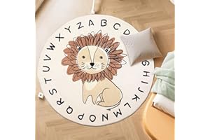 USTIDE Lion Kids Play Mat, Super Soft Alphabet Learning Carpet Large Area Rug Crawling Baby Mat Non Skid Cartoon Activity Rug for Infant Baby Room Nursery Rug (47.2")