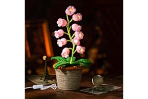 ANZRLE Lily of The Valley Lamp, Crochet Artificial Flowers with Night Lights, Cordless Table Lamp - Women Gift Ideas for Christmas Valentine Mother's Day, Desk Home Decorations (Pink USB line)