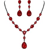 EleQueen Women's Cubic Zirconia Teardrop Y-Necklaces Dangle Earrings Jewelry Sets for Brides Bridesmaids