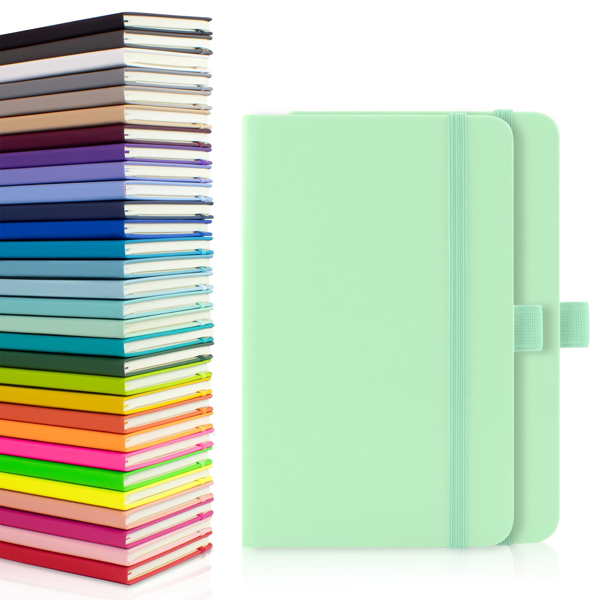 Notes London 2 x A6 Notebooks, Double Pack with Lined Pages, Pen Loop and Expandable Paper Pocket Hardback Medium Journal New Notepad Note Book Notes Diary Pad (Pastel Mint) — image 1