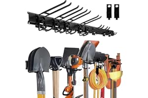 LADER 48 Inches Adjustable Garage Organization, 13 PCS Garage Tool Organizer Wall Mount, Garage Shelving with 8 Adjustable Hooks and 3 Rails, Tool Organizer Rack with Heavy Hook Tracks Max Load 1000LB