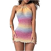 Floerns Women's Ombre Print Sweater Dress Sleeveless Halter Neck Bodycon Mini Dresses