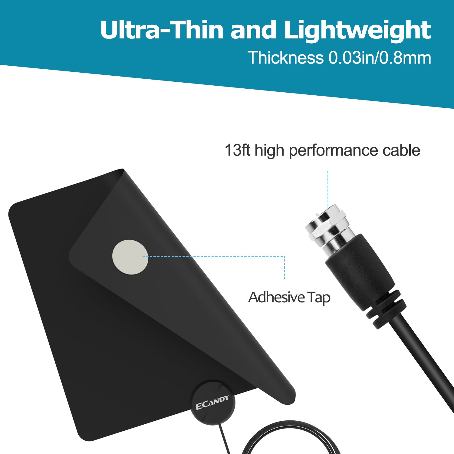 Amplified HDTV Antenna-Ecandy 50 Miles Range Digtial HD Antennas with 13ft Copper Coaxial Cable