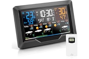 BEENTIBER Weather Station Indoor Outdoor, Wi-Fi （2.4GHz）Weather Station, Indoor Outdoor Thermometer Wireless with 350° Viewing Angle Colorful Large 7.5" Display, Atomic Clock, Display five-day weather forecast
