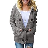 Dokotoo Women's Sweaters Winter Hooded Cardigans Button Up Cable Knit Coats Jackets Outerwear with Pockets