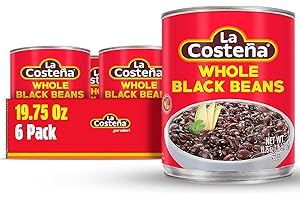 La Costeña Whole Black Beans - Ready-to-Eat Canned Black Beans for Mexican Food, Vegetarian Chili Ingredients, Frijoles Negros, Hummus, Dips, Burgers & Burritos - 19.75 oz, 6 Pack Bulk Canned Food