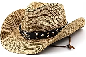 KRYTJACZ Ethnic Cowboy Straw Weaving Hat for Men Western Model Show Cattleman Hats for Men Women Felt with Large Brim