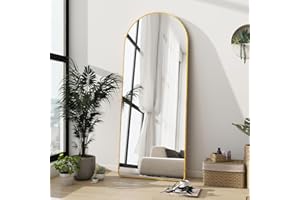 FVANF Arched Full Length Mirror, 64"x21" Free Standing Floor Mirror, Modern Full Body Mirror with Stand, Wall Mirror with Aluminum Alloy Frame for Bedroom,Living Room, Gold, Round Corner