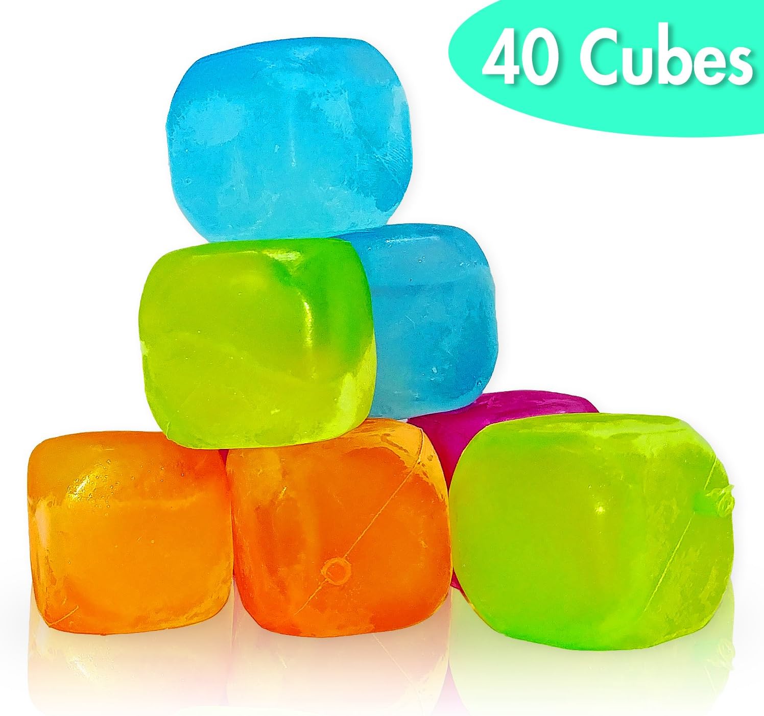 KSEV Reusable Smooth Plastic Ice Cubes, Square shaped