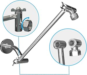 Coeur Designs 16 Inch Extra Long Shower Extension Arm. Solid Brass. Height/Angle Adjustable With a Unique Locking Gear for a Perfect Position Every time. Holds All Showerhead Sizes!!