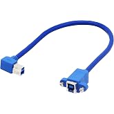 zdyCGTime 90Degree Right Angled USB3.0 Type B Male to USB3.0 Type B Female Extension Cable with Panel Mount - Blue (0.3m/1ft)