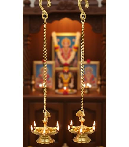 Lot De 2 Lampes à Huile Murales Diya En Laiton - 3,5 Pouces Avec Chaîne - Décoration Intérieure Indienne, Pour Puja, Mariage, Ambiance - 13