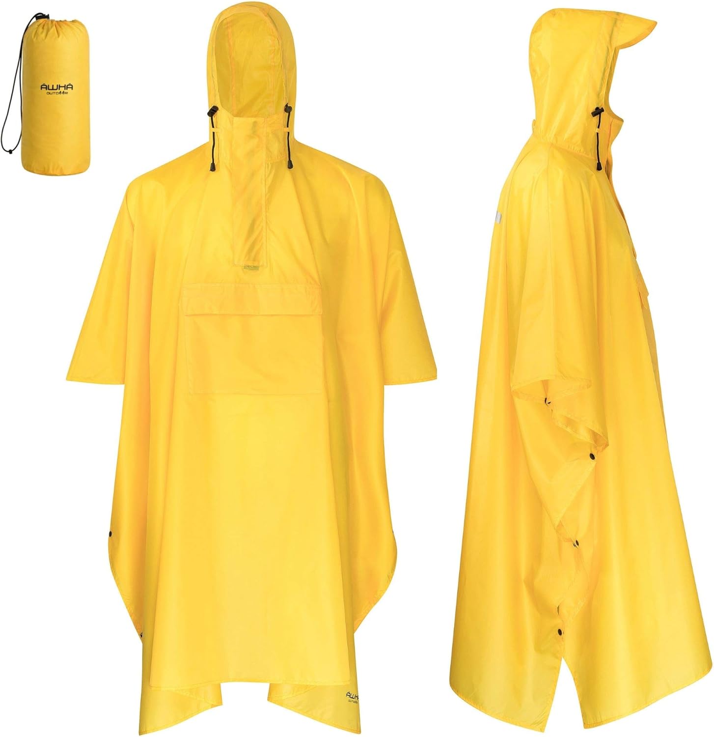 AWHA rain poncho black, unisex the extra long rain cover with a