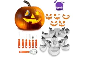 JOMEARCRENG Pumpkin Carving Kit - Bulk Set with Stencils (21 PCS) - Metal Cookie Cutters & Kid-Safe Tools for Halloween Party