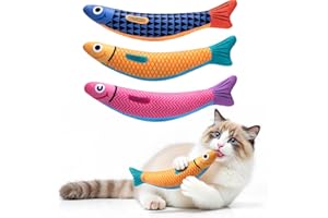 PETBUSY Interactive Cat Toys with[5000mg Premium A+Catnip &Silvervine][Baby Grade] Soft Chew Kicker Cat Toys for Indoor Cats & Kittens, Crinkle &Rattle Fish Sound Toy, Drives Bored Cats Crazy with Fun,3 Pack