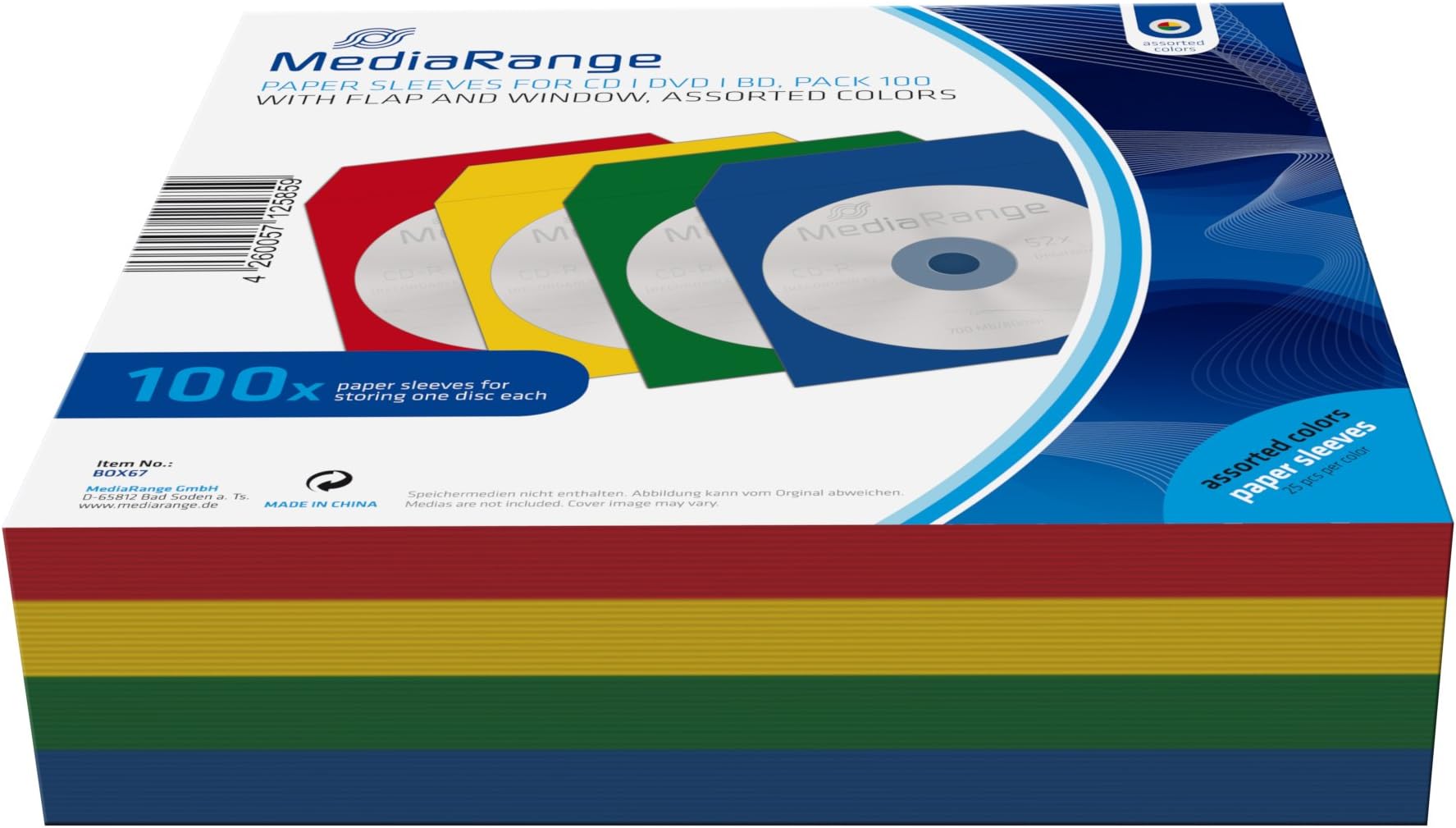 MEDIARANGEBOX67 CD Paper Wrappers (100) Coloured with Window