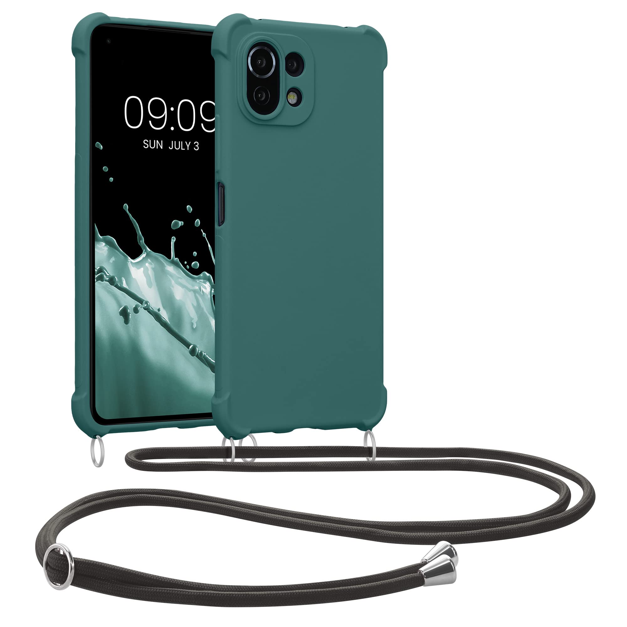 kwmobile Crossbody Case Compatible with Xiaomi 11 Lite (5G) NE/Mi 11 Lite (5G) Case - TPU Silicone Cover with Strap - Petrol