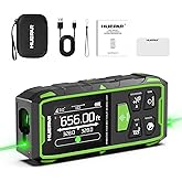 Huepar Dual Laser Measuring Tool, 393Ft Green-Beam Bilateral Digital Laser Distance Measure 6 Units Ft/in/M, Rechargeable Las
