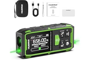 Huepar Dual Laser Measuring Tool, 656Ft Green-Beam Bilateral Digital Laser Distance Measure 6 Units Ft/in/M, Rechargeable Las