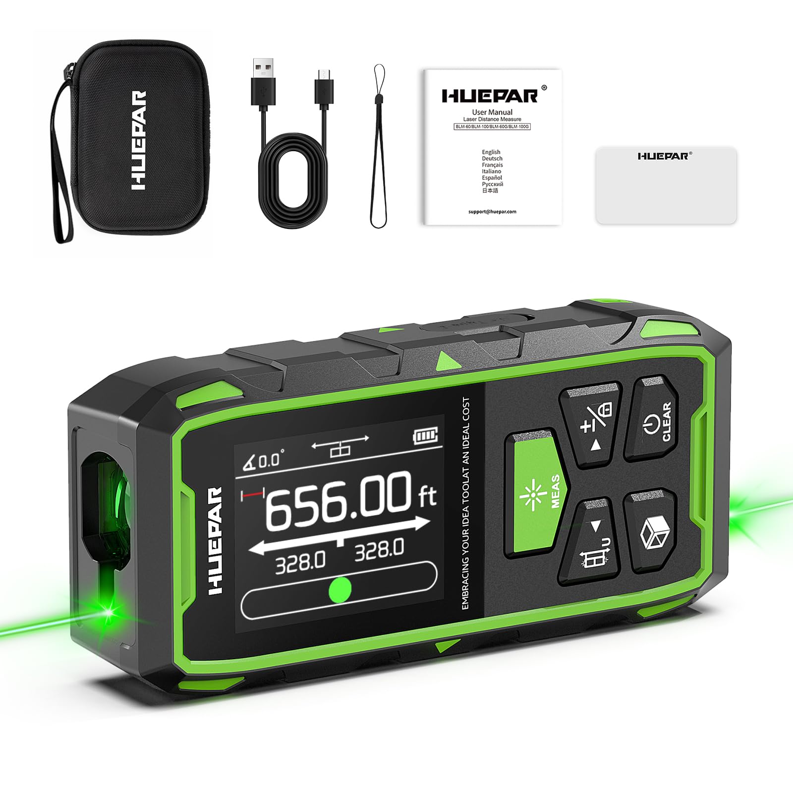 Huepar Dual Laser Measuring Tool, 656Ft Green-Beam
