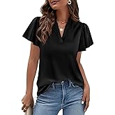 PRETTYGARDEN Women's 2026 Summer Satin Blouses Dressy Casual Ruffle Cap Sleeve V Neck Business Work Cute Tops Spring Outfits