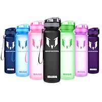 MAIGG Best Sports Water Bottle - 17oz & 32oz - Eco Friendly & BPA-Free Plastic - For Running, Gym, Yoga, Outdoors and Camping - Fast Water Flow, Flip Top, Opens With 1-Click - Reusable with Leak-proof Lid