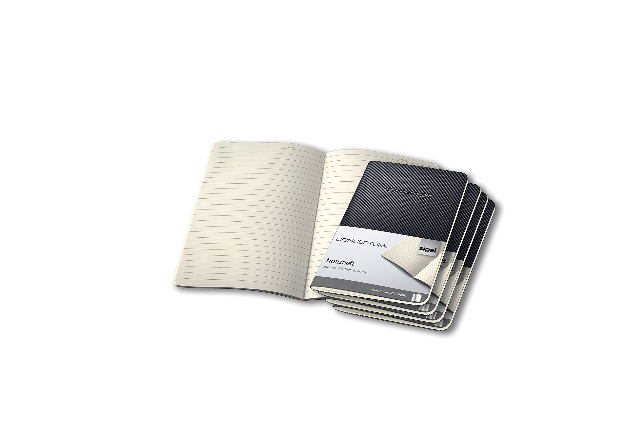 SIGEL CO865 Pack of 5 Journals, approx. A6 (9.3 x 14 cm),, lined, softcover, Black - Conceptum