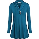 Ouncuty Women Fall Long Sleeve Tops Shawl Neck Button Down Dressy Blouses Shirts