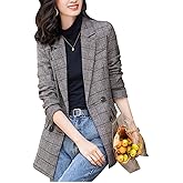 ebossy Women's Notch Lapel 2 Button Boyfriend Blazer Suit Houndstooth Plaid Jacket Coat