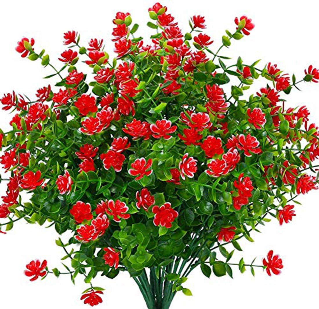 Ruiuzioong Artificial Fake Flowers, 4Pack Outdoor UV Resistant Greenery Shrubs Plants Indoor Outside Hanging Planter Home Garden Décor (Red) — image 1