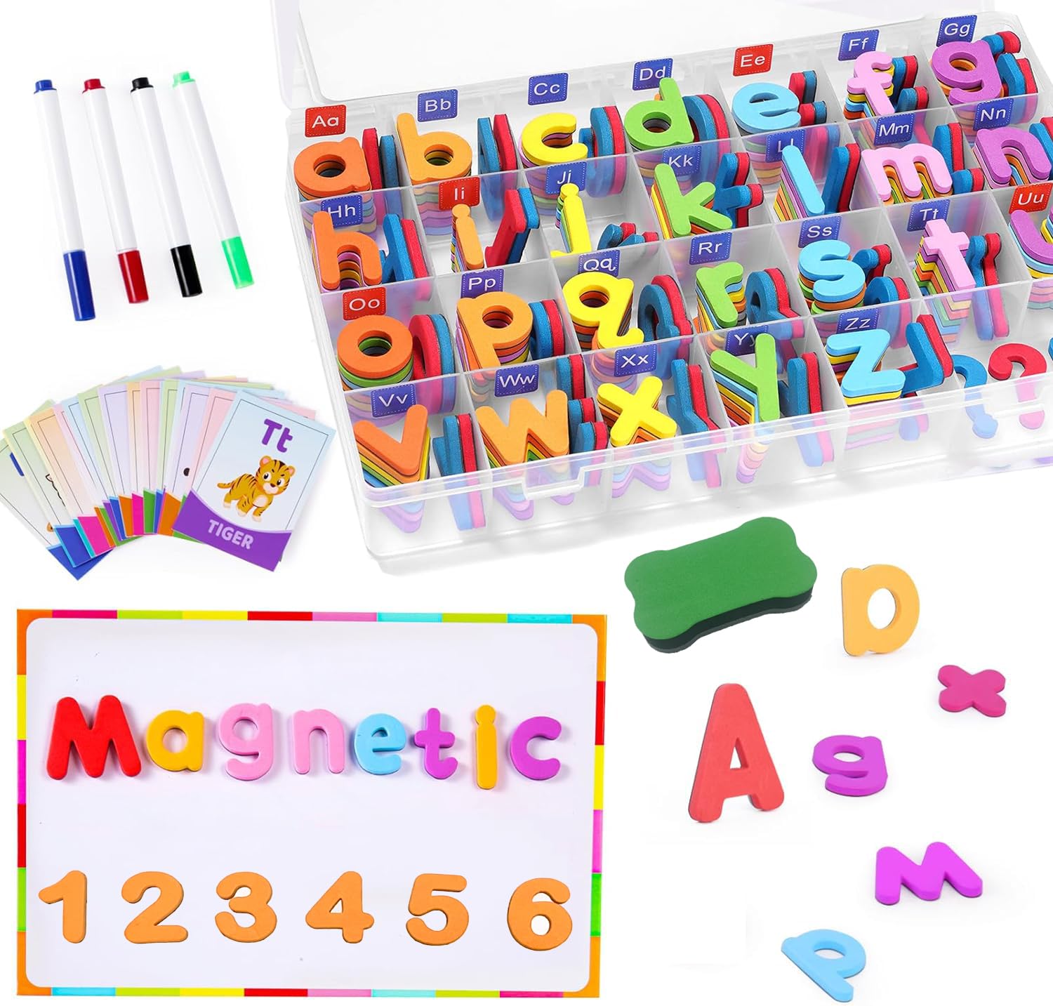 CEMIRK Magnetic Letters and Numbers for Children – Alphabet Magnets for Fridge with Magnetic Board, Colourful Magnet Letters for Kids Learning Spelling & Counting at Home or School