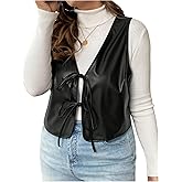 SHENHE Women's Plus Size Faux Leather Sleeveless Jacket Tie Front Motorcycle Biker Vest Outerwear
