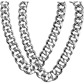 Catcan Hip Hop Chunky Silver Necklace 2 Pack, 36 Inch Silver Plastic Chain Necklace 80s 90s Punk Turnover Necklace Rapper Chain Men Costume Accessory for Party Costume Class Bar