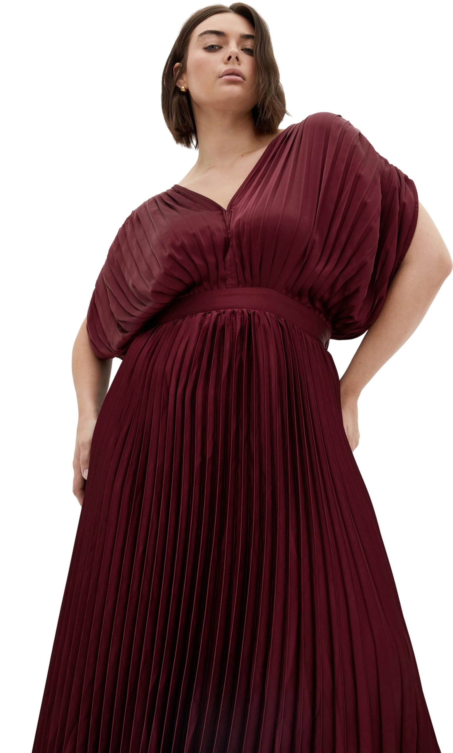 City Chic Women’s Plus Size Dress-Henley Midi, RED Burgundy, 16