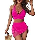 GTETKDE Womens Swim Skirt High Waisted Bikini Sets Sexy Mesh Tummy Control Swimsuits 2 Piece Bathing Suits 2025