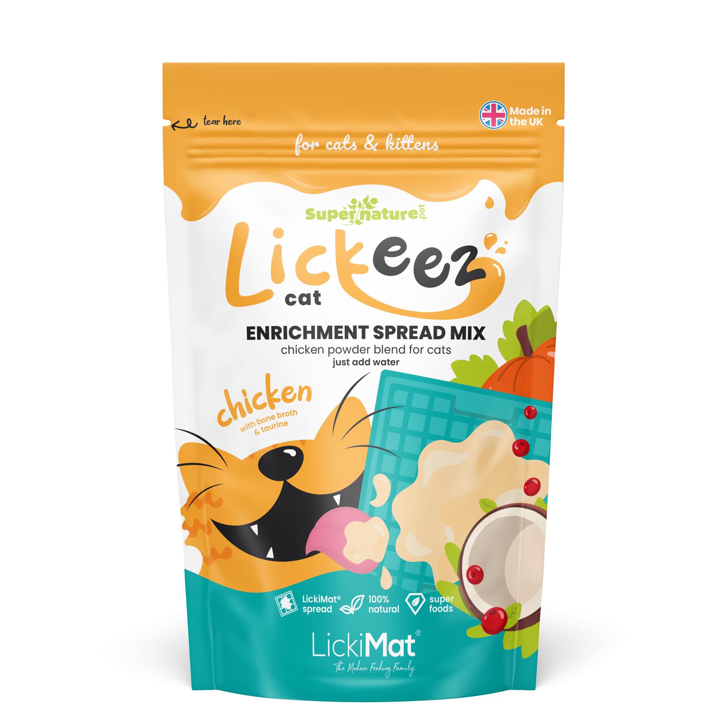 Supernature Lickeez Cat Enrichment Chicken Spread Mix for Cats 100g | Perfect for Lick Mats, Boredom Busting Treat, Premium Chicken, No Added Preservatives | Manufactured in the UK