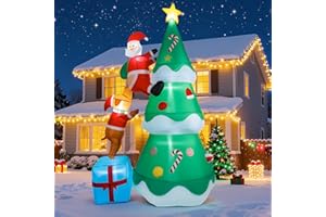 7.05FT Inflatable Christmas Tree with Dog and Santa Claus,Christmas Blow up Yard Decorations with LED Lights,Giant Xmas Infla