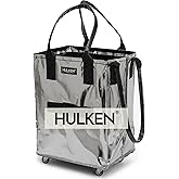 HULKEN (Medium, Silver) Reusable Grocery Bag On Wheels, Shopping Trolley, Rolling Tote, Zipper Closure, Lightweight, Carries Up to 66 lb, Folds Flat, Unbreakable Handles