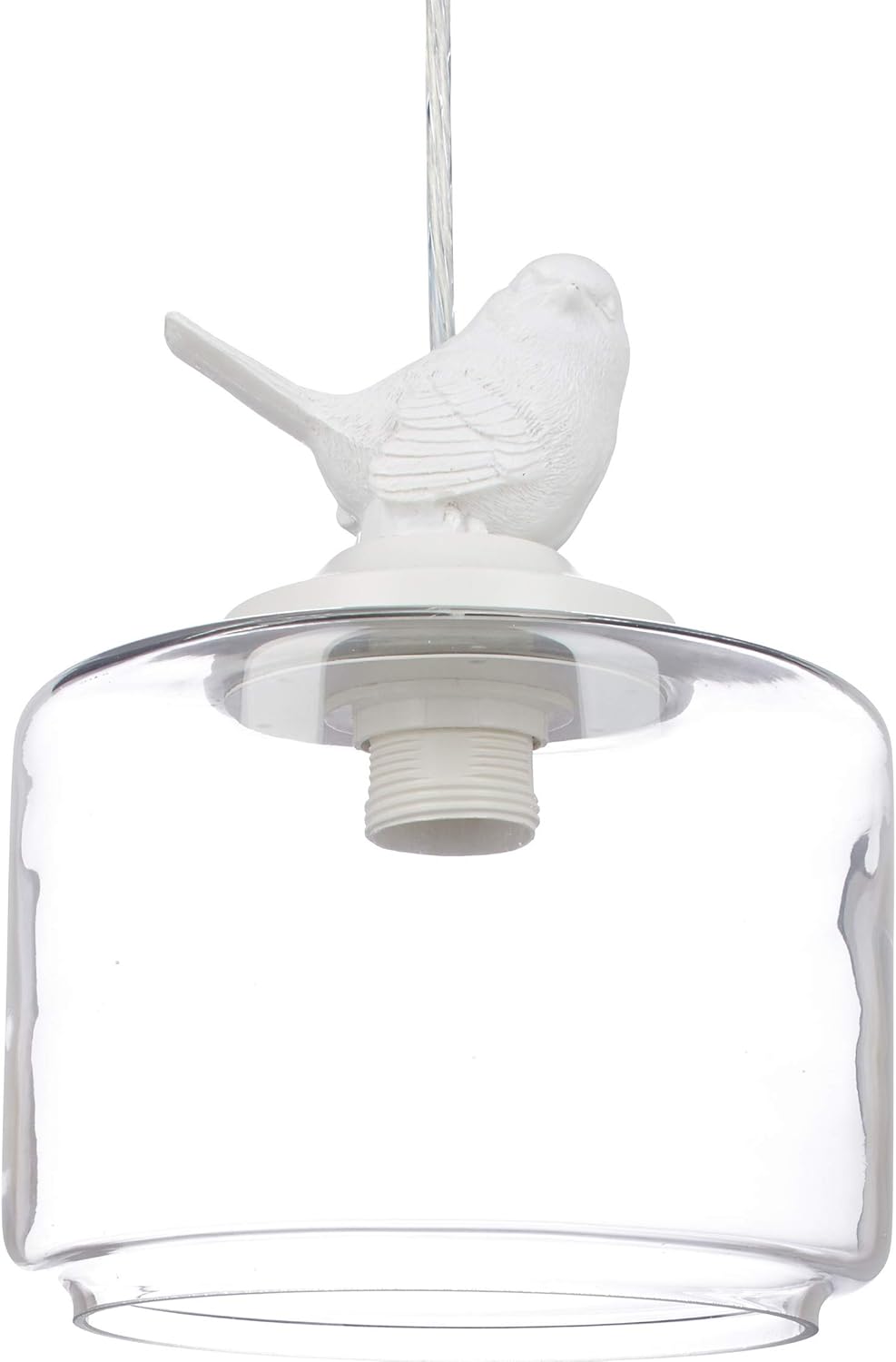 Relaxdays Ceiling Light with Bird, Deco Lamp in Vintage Retro Look, E27 Socket, Transparent, 40 W, White, 120x20x20 cm