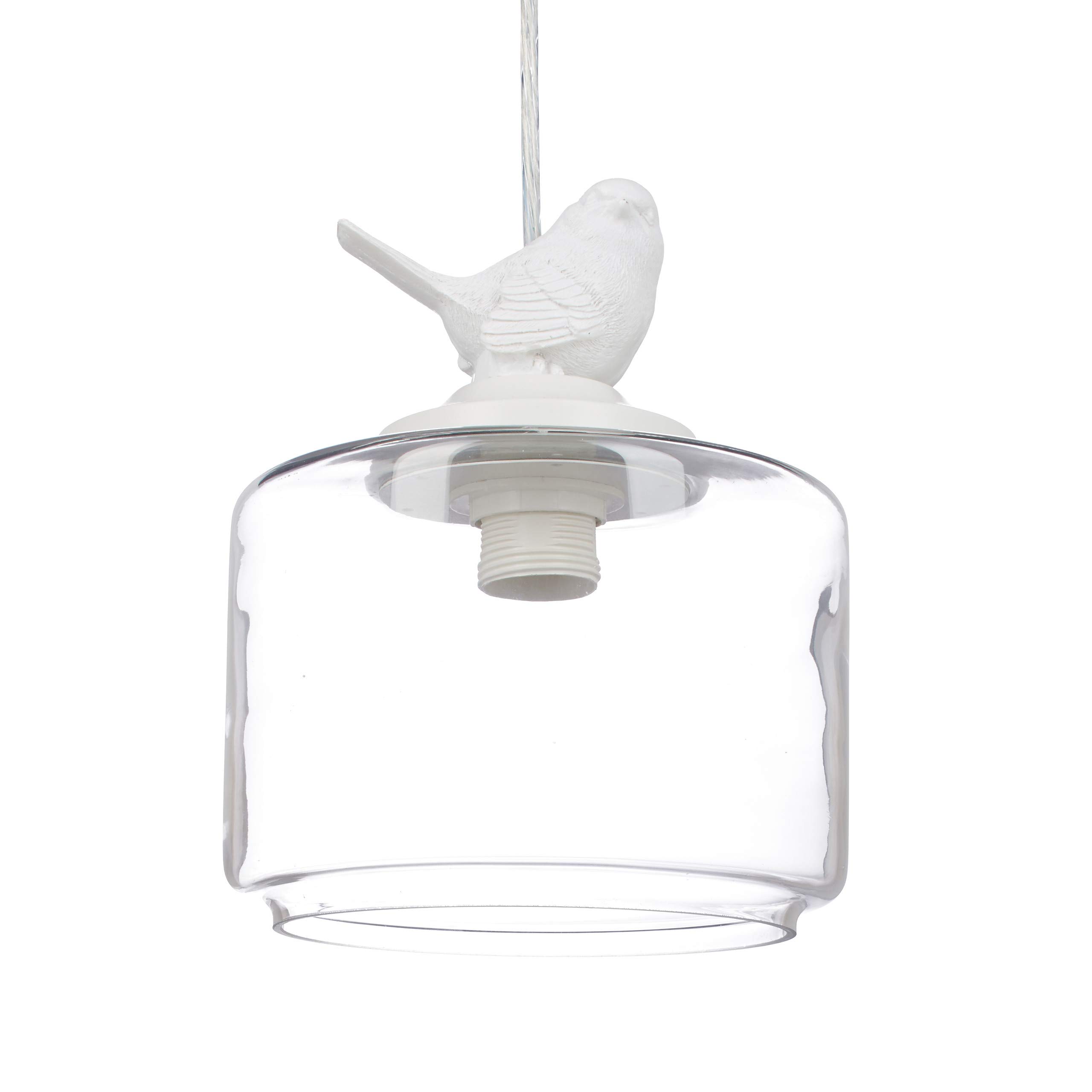 Relaxdays Ceiling Light with Bird, Deco Lamp in Vintage Retro Look, E27 Socket, Transparent, 40 W, White