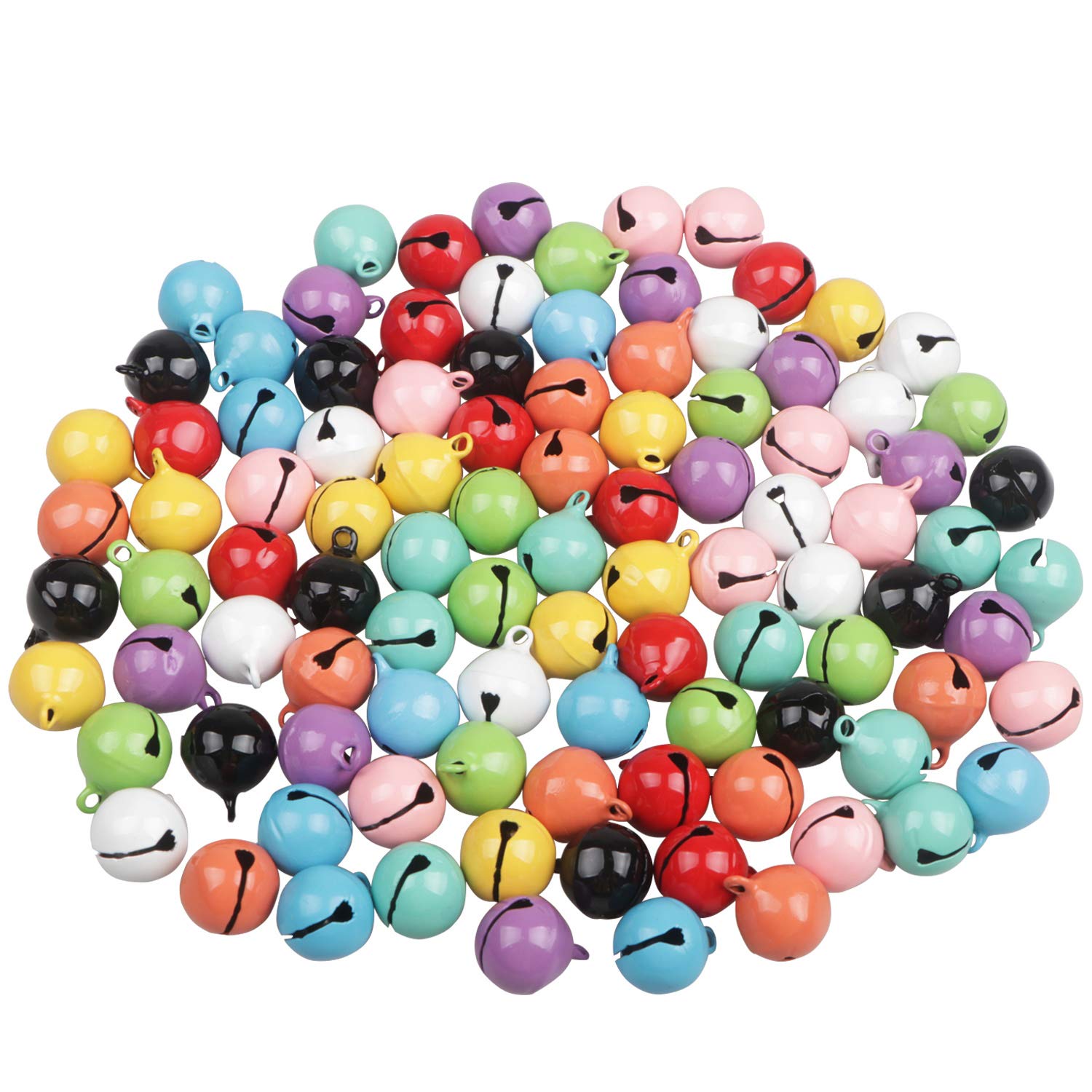 HUASUN 100pcs 14mm Jingle bells Colorful Craft Bells Small Sleigh Bells Christmas Bells Craft Bells for Party Festival Decorations DIY Jewelry Making Wind Chimes Dog Collar Charms