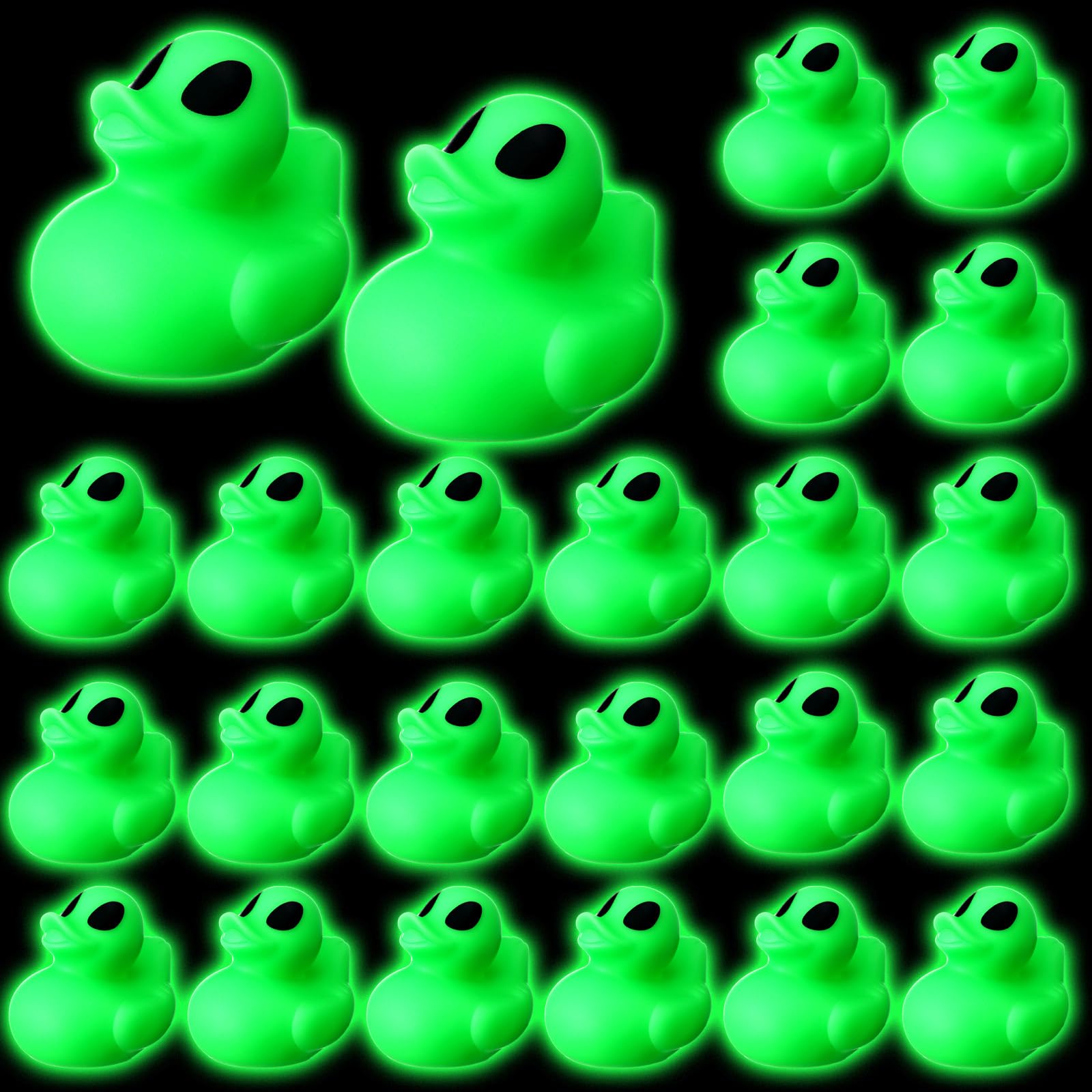 Photo 1 of Leyndo 24 Alien Duck Figures Glow in The Dark Rubber Aliens Halloween Party Favors Decoration Green Squeaky Duck Figurine to Hide and Seek Bath Toys Bag Fillers Bulk Gifts for Space Party Supplies
