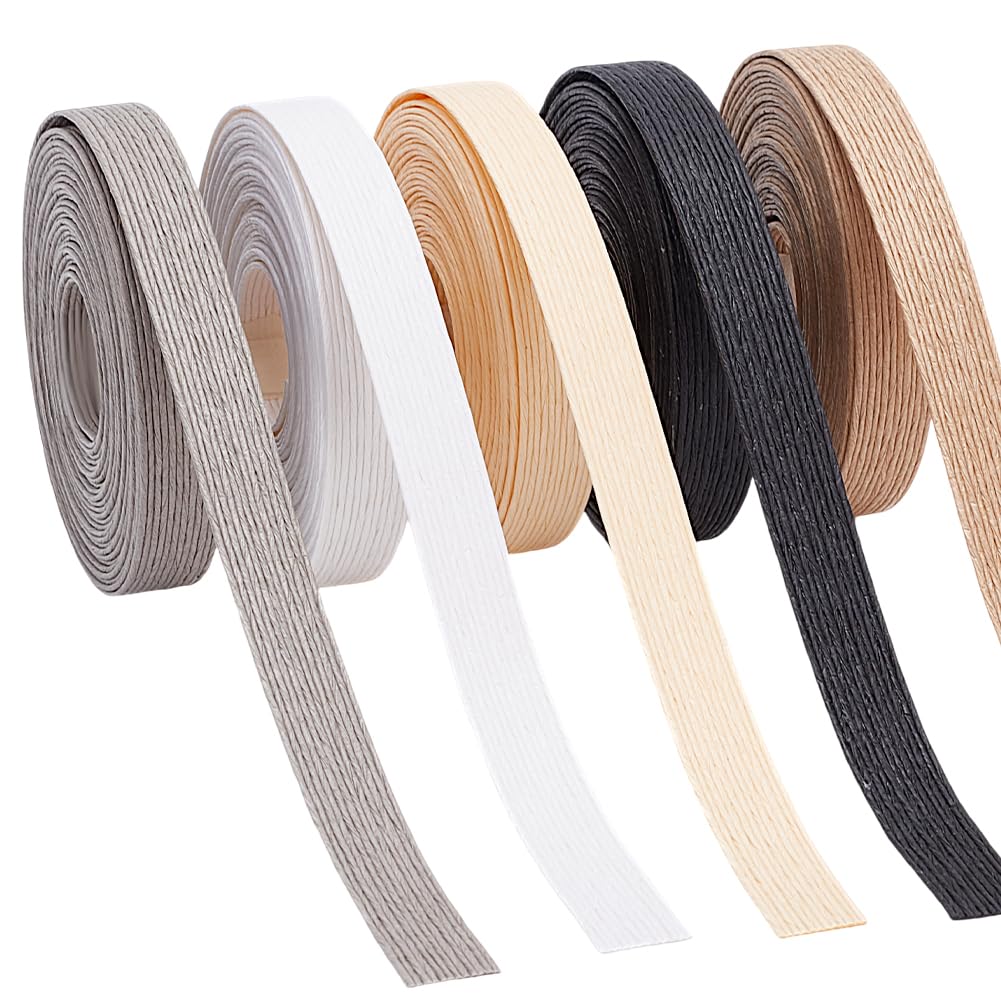 FREEBLOSS 5 Colors 25m in Total 1.6cm Width Paper Rattan Weaving Cane Basket Making Supplies with Thin Flat Coil Basket Weaving Supplies for DIY Rattan Woven Making Creative Craft Essentials