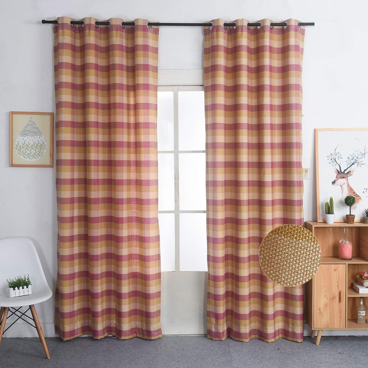 Amazon Com Nauxcen 100 Cotton Plaid Curtains 52 X 96 Inch 2
