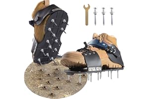 FLYING IDEAS Aerator Shoes, Lawn Aerator Shoes for grass with Foot Protection ,Aeration Shoes for Lawn with Adjustable Strap, Pre-Assembled Aerating Shoes for Lawns, Gardens, and Courtyards (Black&Dark Blue)