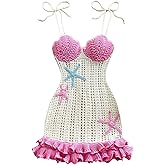 Floerns Women's Starfish Tie Shoulder Sweater Dress Layered Ruffle Beach Mini Dresses